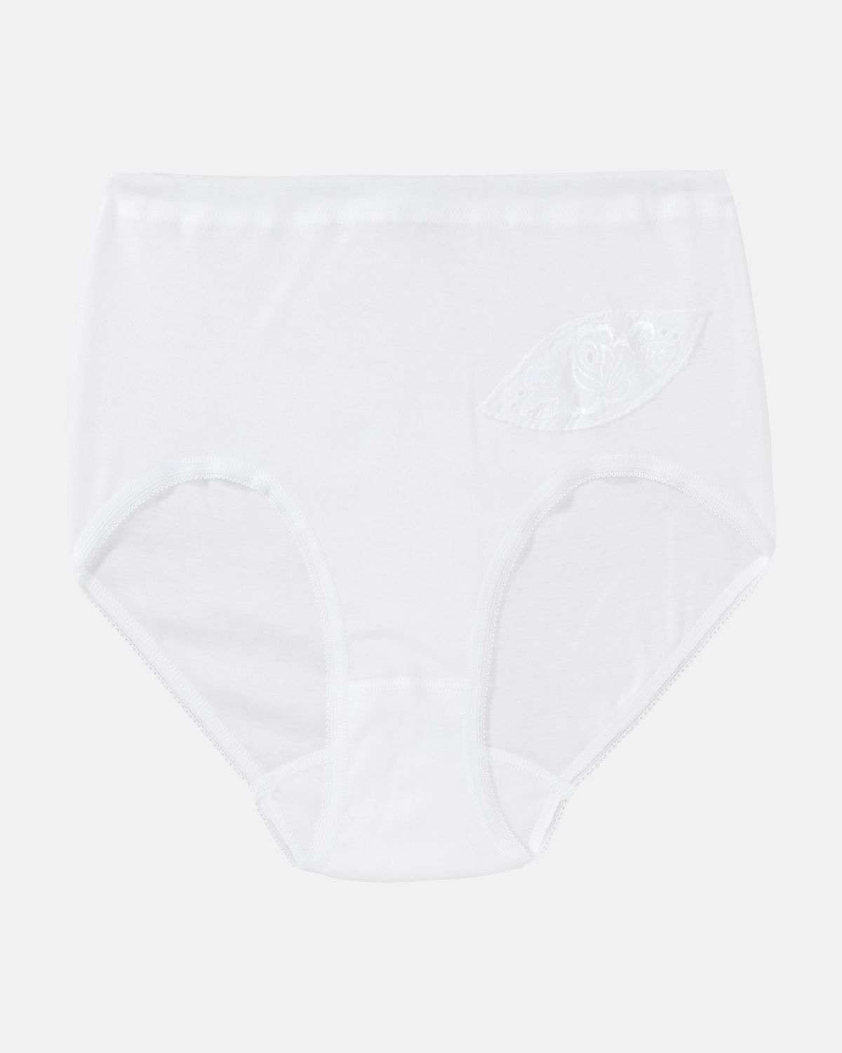 Taillenslip in weiß aus der Serie Noelle, flach auf einer Oberfläche liegend.