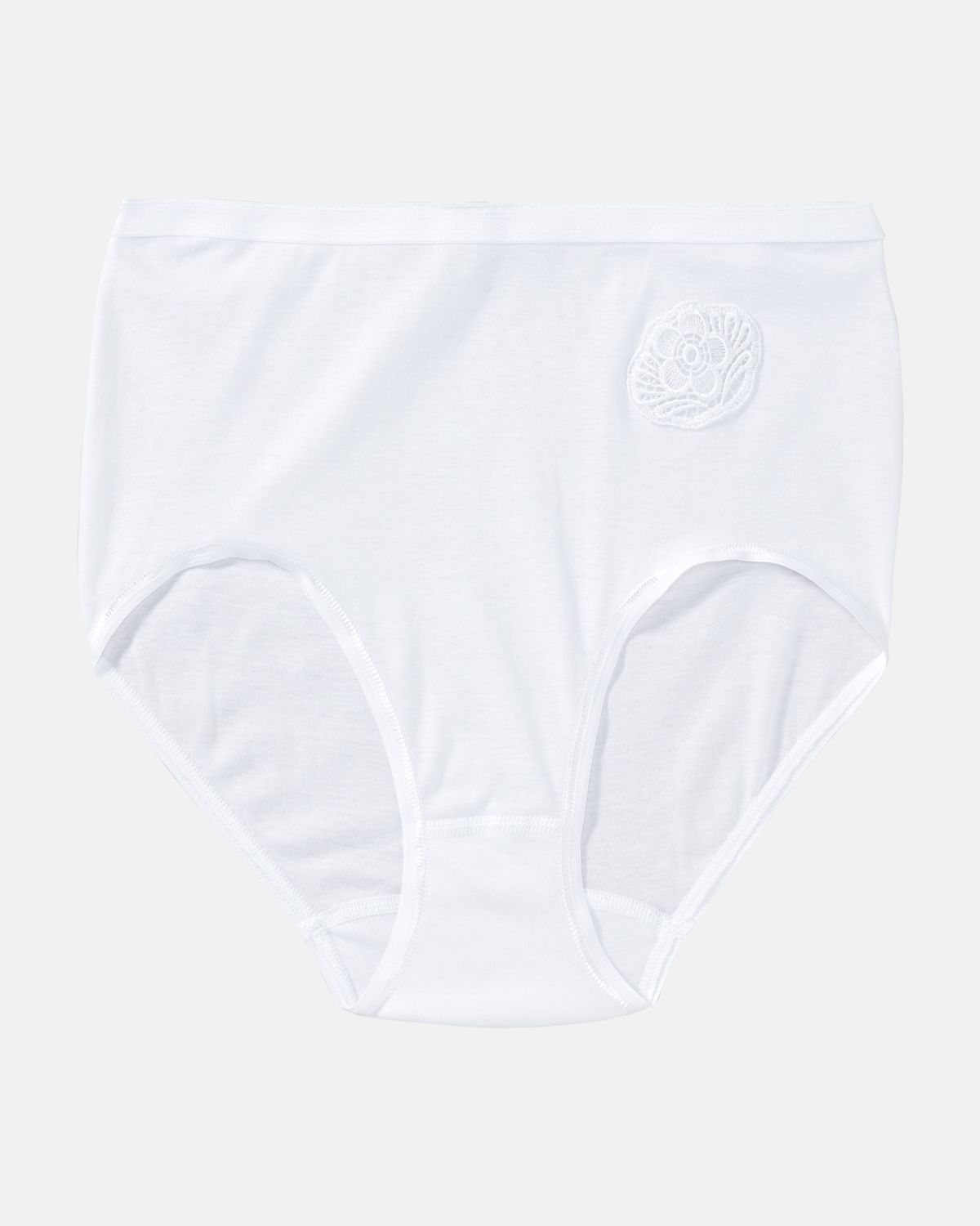 Taillenslip in weiß aus der Serie Nadja, flach auf einer Oberfläche liegend.