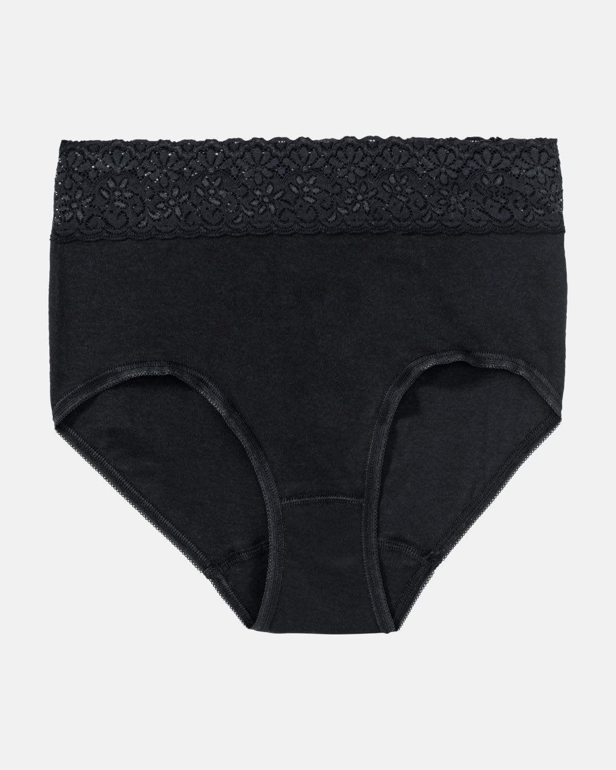 Taillenslip in schwarz aus der Serie Natalie, flach auf einer Oberfläche liegend.