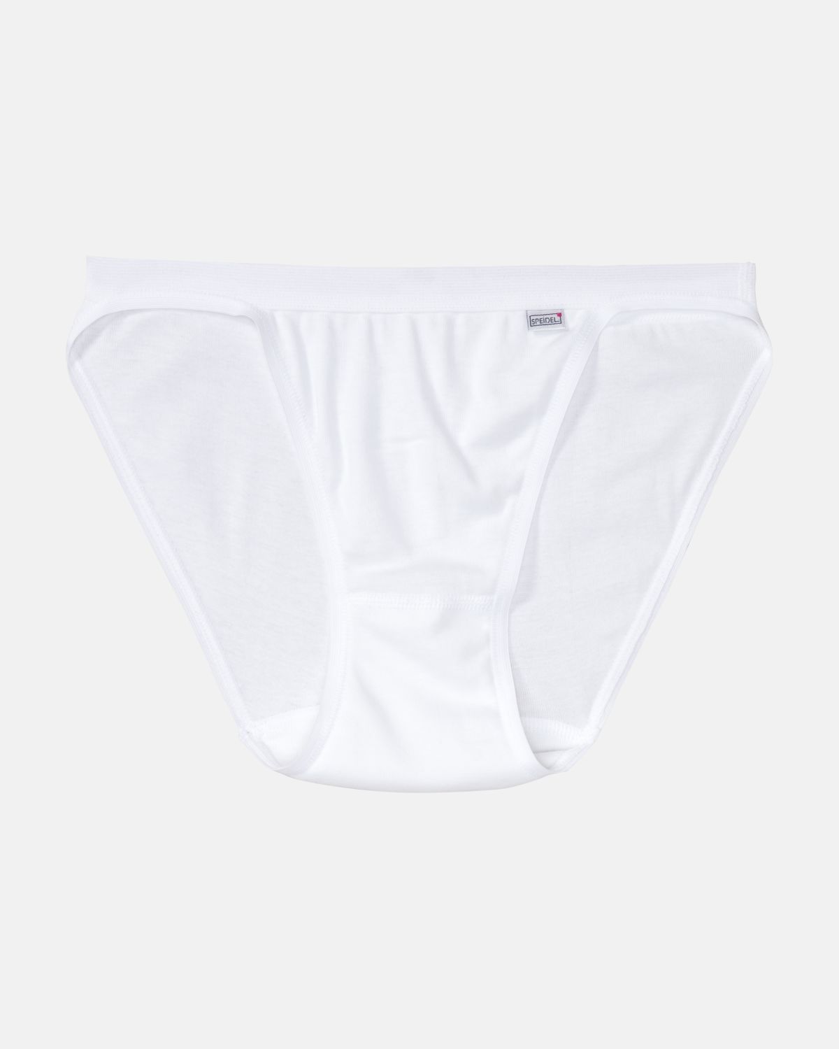 Tanga in weiß aus der Serie Britta, flach auf einer Oberfläche liegend.