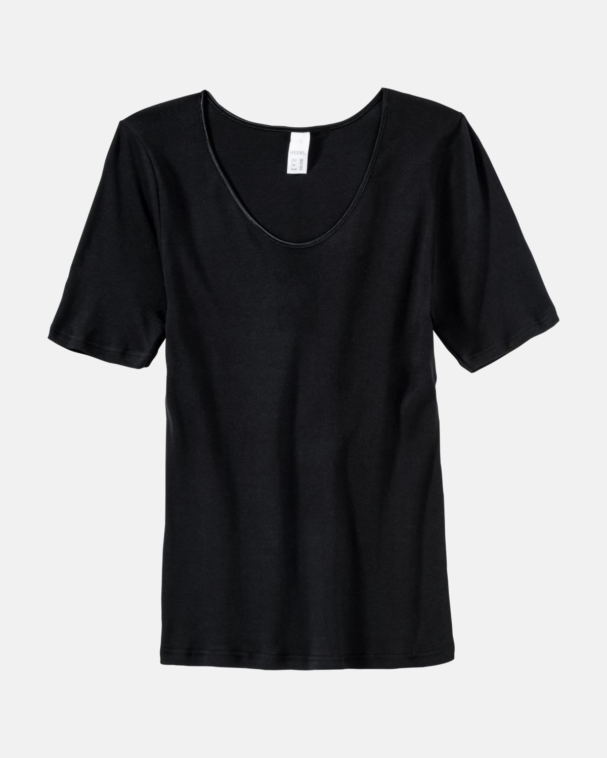 Hemd 1/4 Arm in schwarz aus der Serie Natascha, flach auf einer Oberfläche liegend.