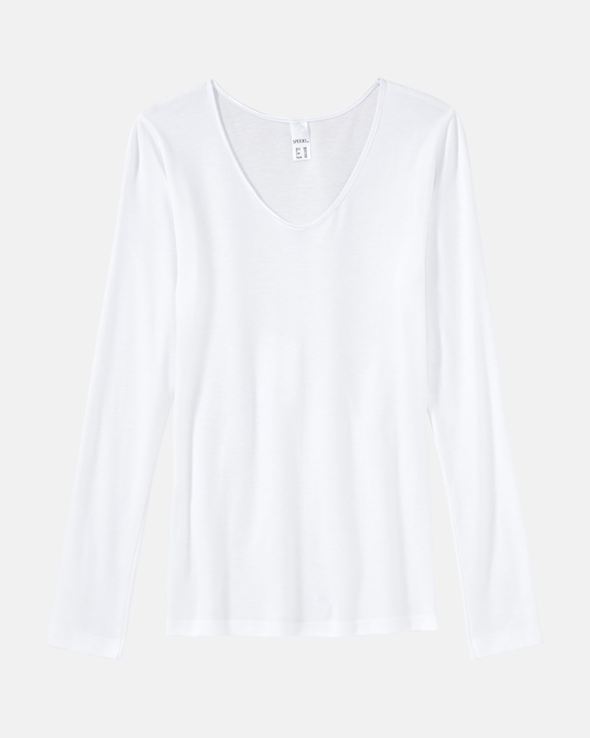 Hemd 1/1 Arm in weiß aus der Serie Natascha, flach auf einer Oberfläche liegend.