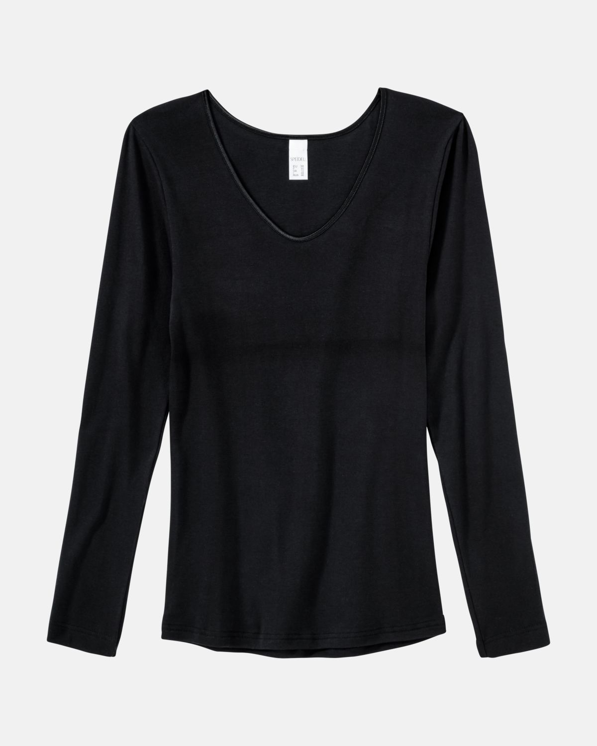 Hemd 1/1 Arm in schwarz aus der Serie Natascha, flach auf einer Oberfläche liegend.