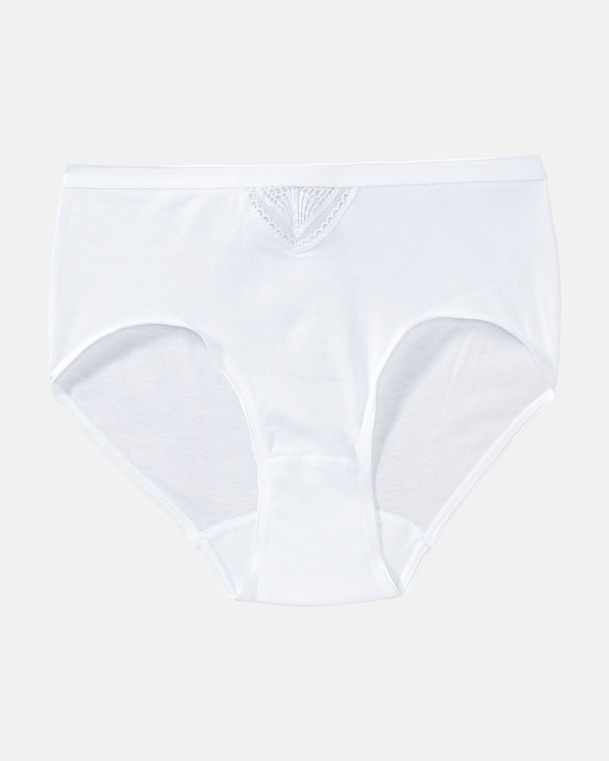 Taillenslip in weiß aus der Serie Nicolina, flach auf einer Oberfläche liegend.