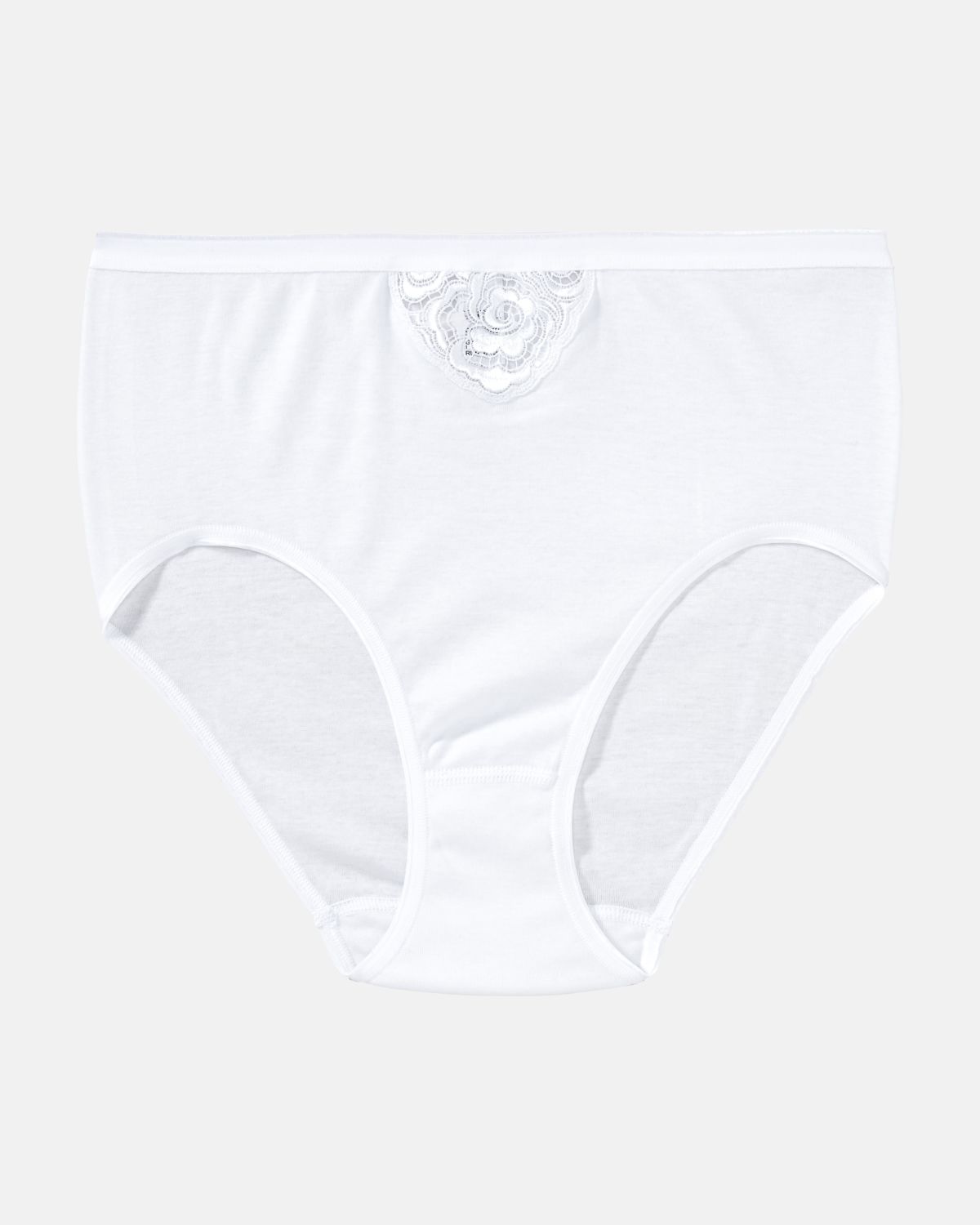 Maxislip in weiß aus der Serie Lingerie Plus, flach auf einer Oberfläche liegend.