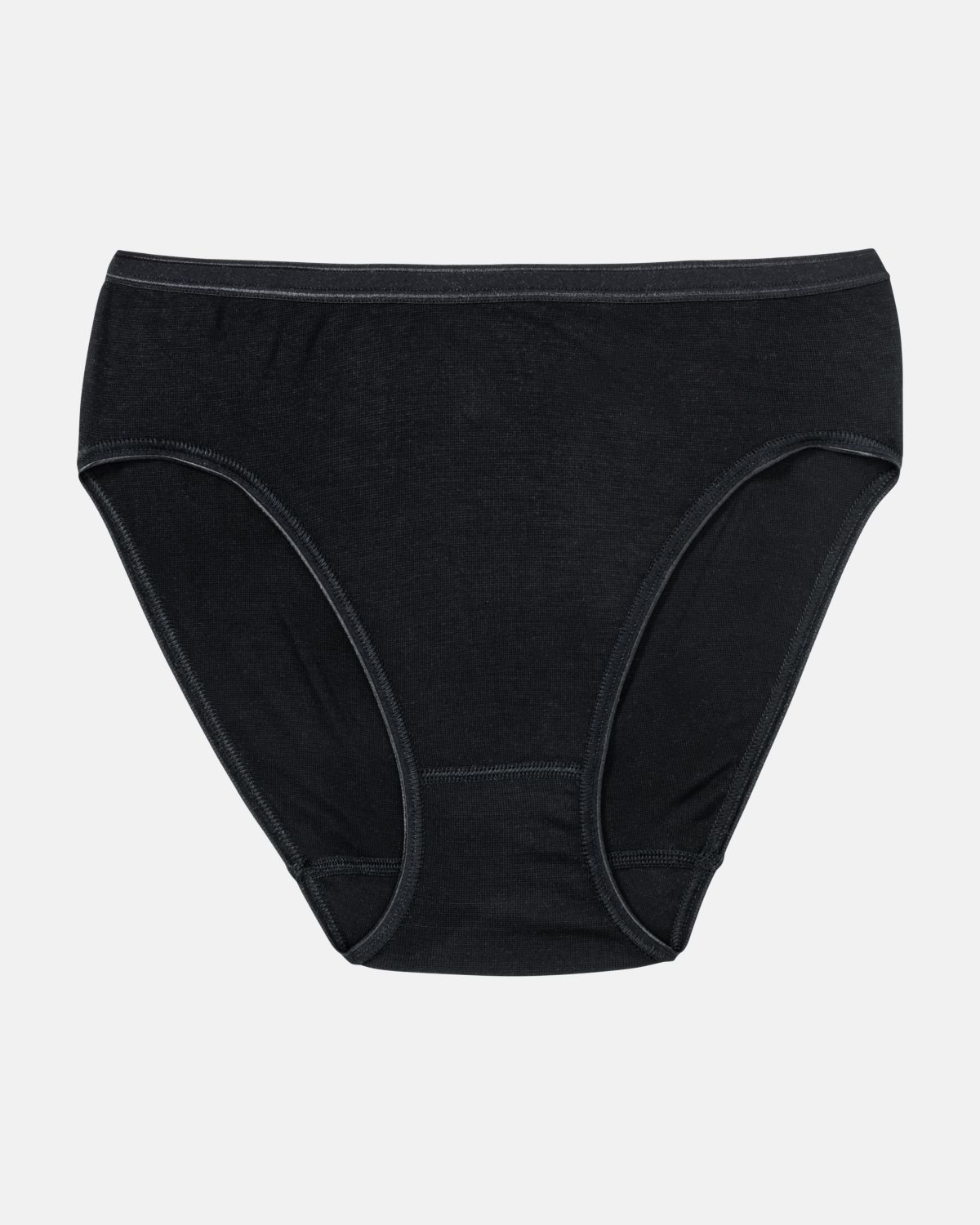 Hüftslip in schwarz aus der Serie Nadine, flach auf einer Oberfläche liegend.