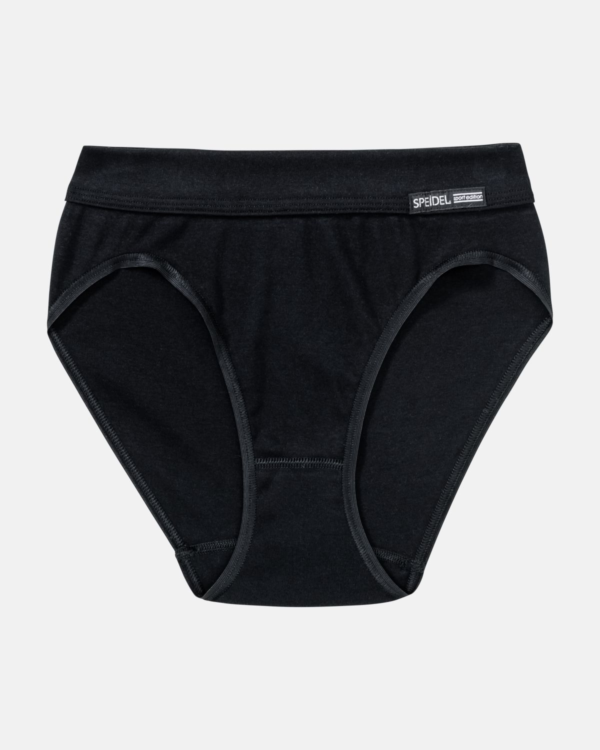 Jazzpant in schwarz aus der Serie Bio Cotton, flach auf einer Oberfläche liegend.