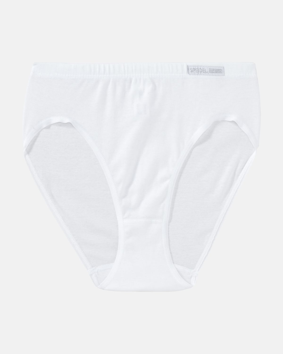 Jazzpant in weiß aus der Serie Bio Cotton, flach auf einer Oberfläche liegend.