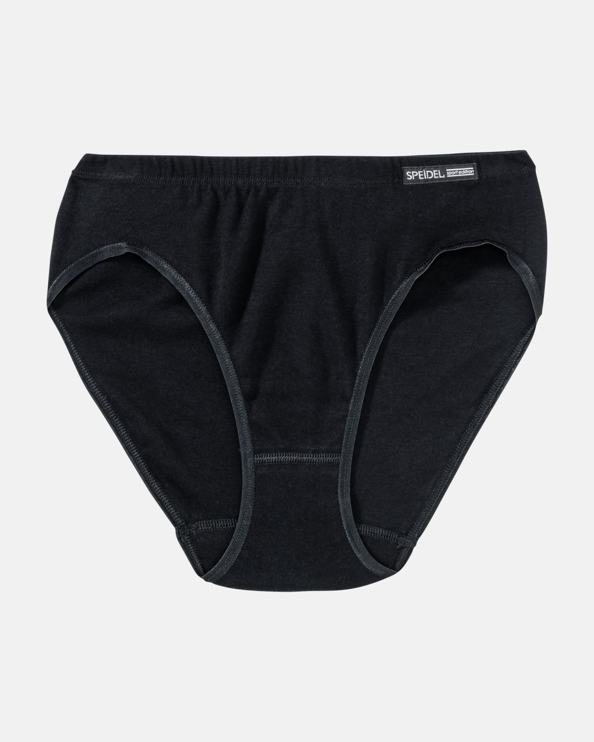 Jazzpant in schwarz aus der Serie Bio Cotton, flach auf einer Oberfläche liegend.