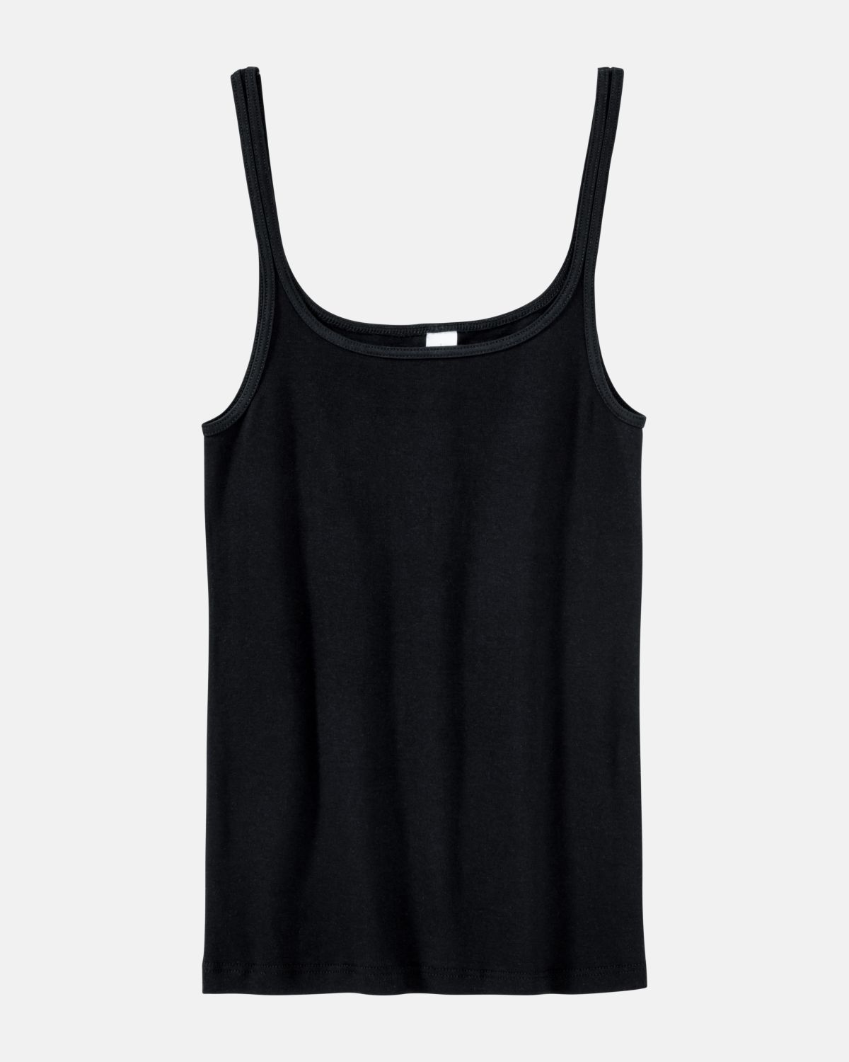 Trägerhemd in schwarz aus der Serie Bio Cotton, flach auf einer Oberfläche liegend.