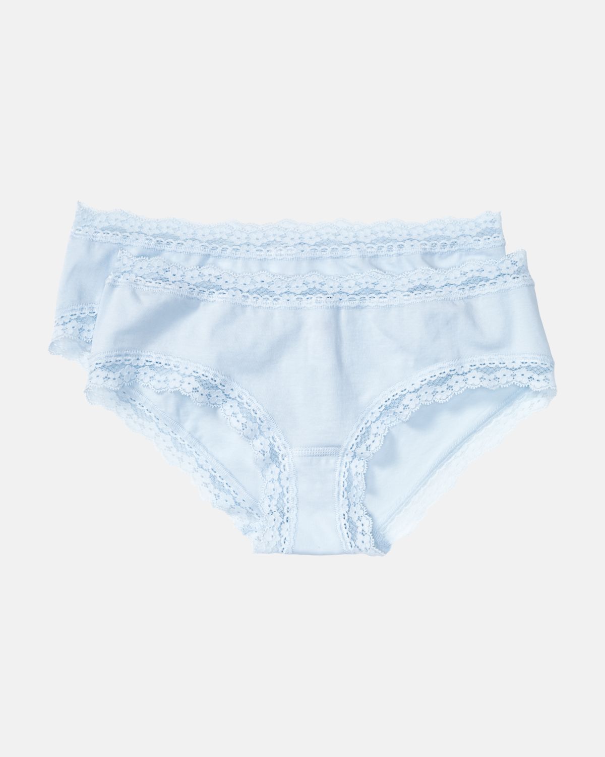 Low Hip in aquamarin aus der Serie Lacy, flach auf einer Oberfläche liegend.