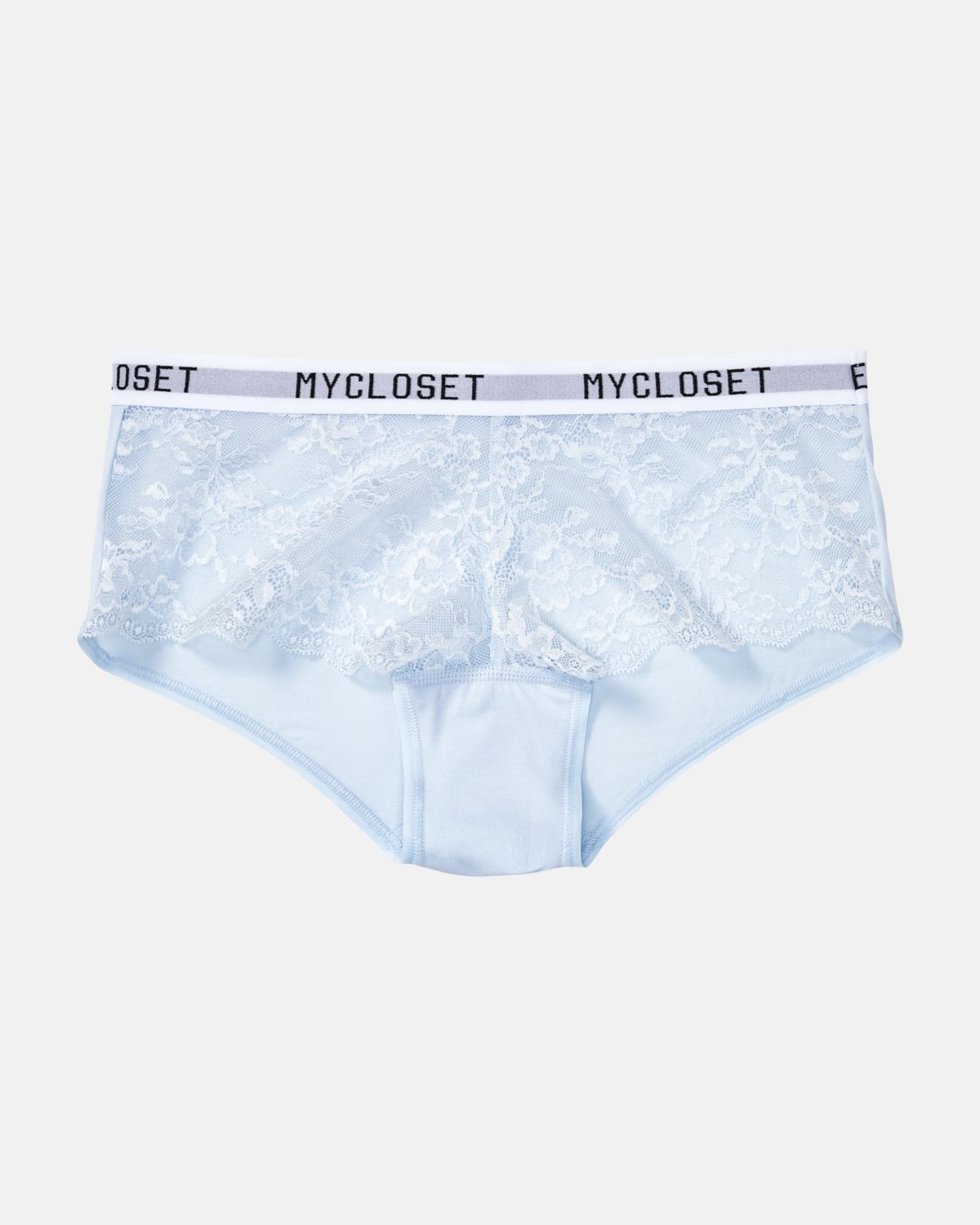 Hip Pant in aquamarin aus der Serie Logo Lover, flach auf einer Oberfläche liegend.