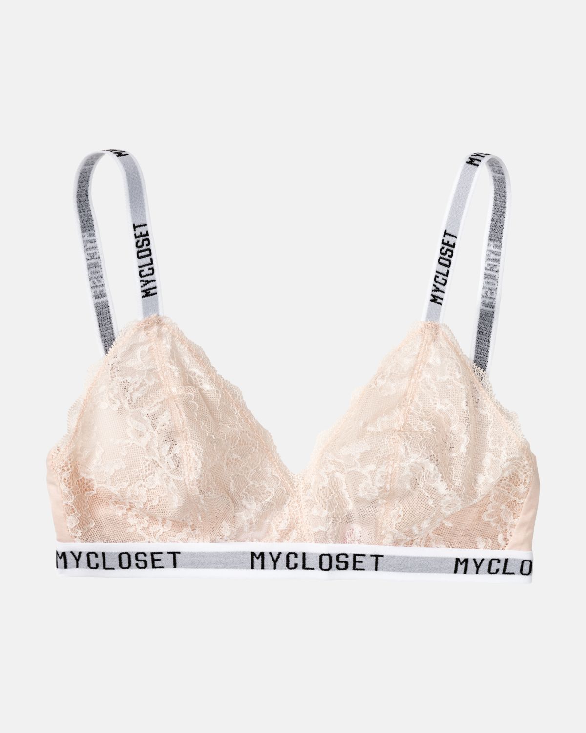 Bralette in lychee aus der Serie Logo Lover, flach auf einer Oberfläche liegend.