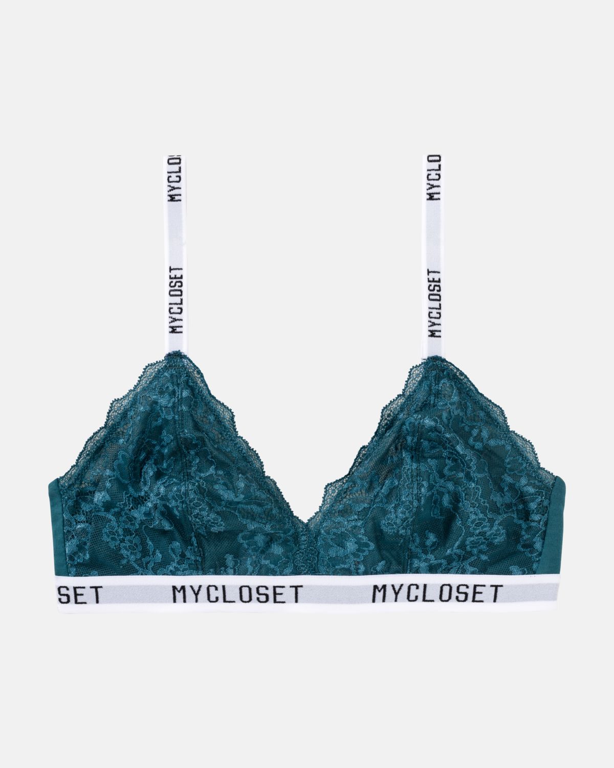 Bralette in cord aus der Serie Logo Lover, flach auf einer Oberfläche liegend.