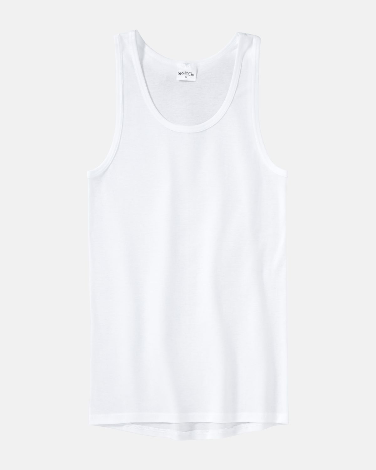 Herren Achselhemd in weiß aus der Serie Classic, flach auf einer Oberfläche liegend.