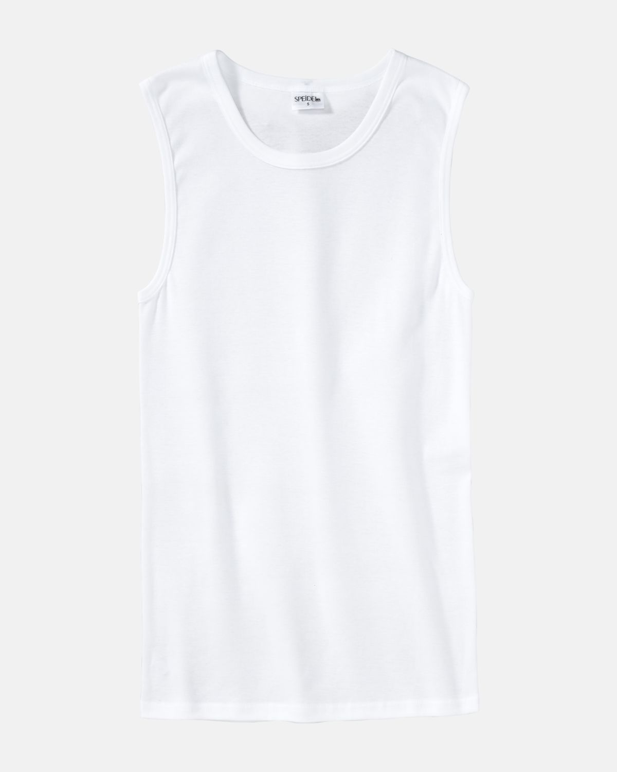 Herren Muskelshirt in weiß aus der Serie Classic, flach auf einer Oberfläche liegend.