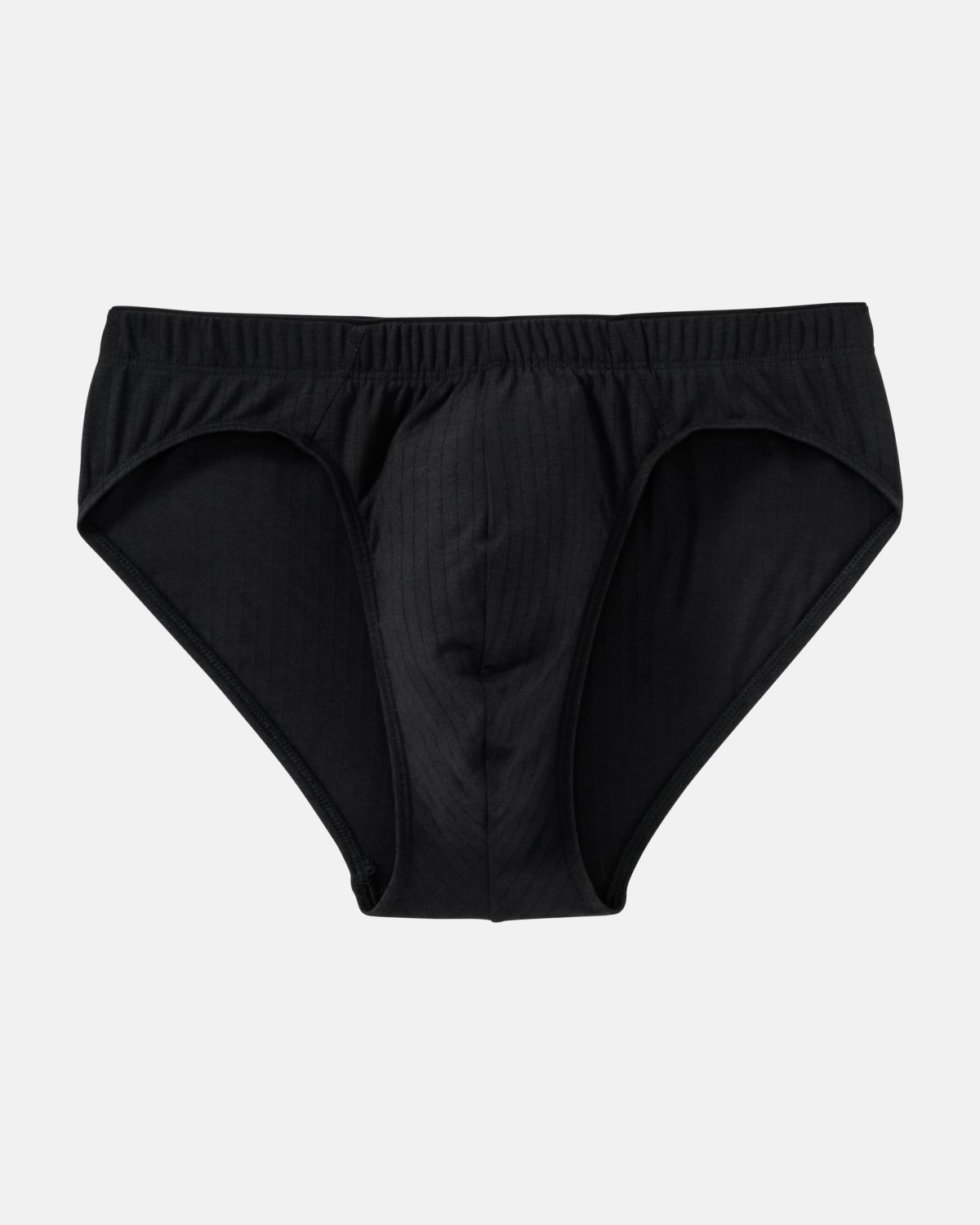 Herren Slip in schwarz aus der Serie sky.line, flach auf einer Oberfläche liegend.