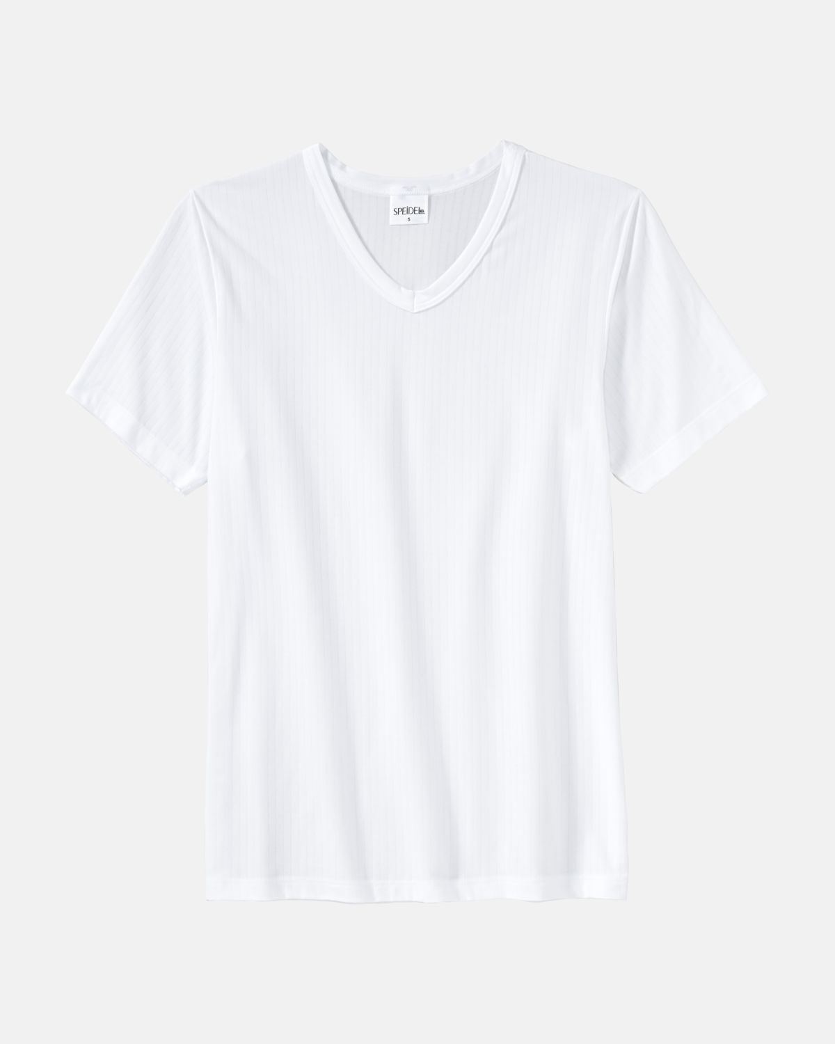 Herrenhemd 1/2 Arm in weiß aus der Serie sky.line, flach auf einer Oberfläche liegend.