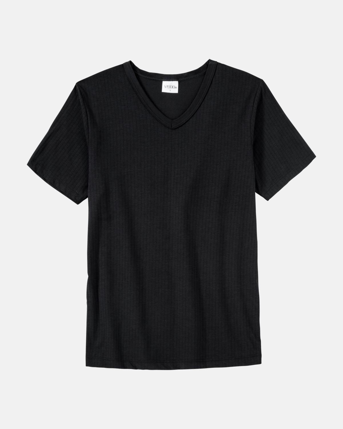 Herrenhemd 1/2 Arm in schwarz aus der Serie sky.line, flach auf einer Oberfläche liegend.