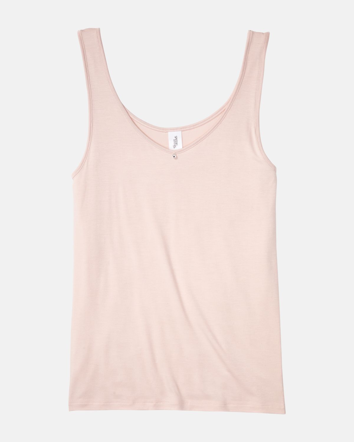 Achselhemd in lychee aus der Serie Sensuelle, flach auf einer Oberfläche liegend.