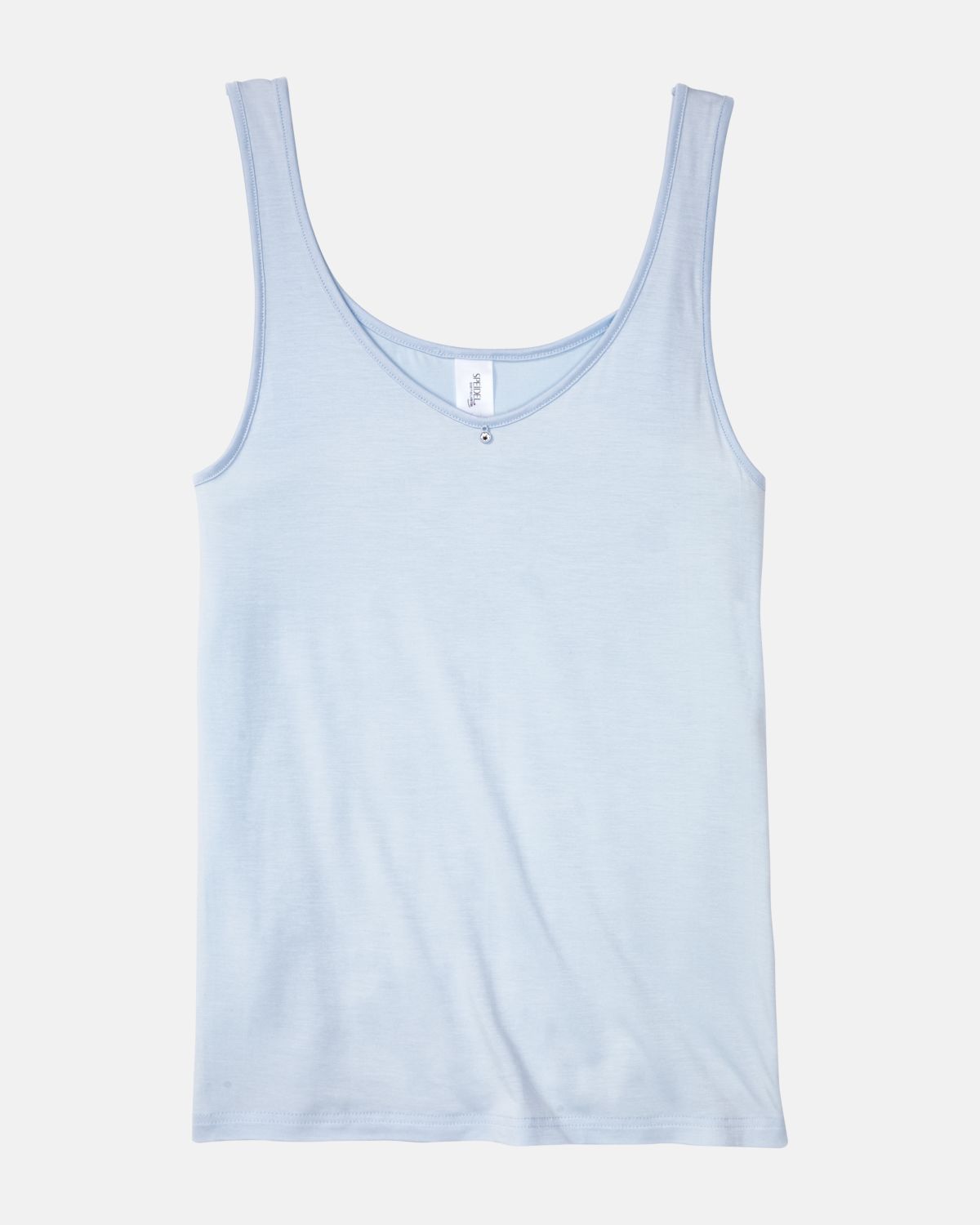 Achselhemd in aquamarin aus der Serie Sensuelle, flach auf einer Oberfläche liegend.