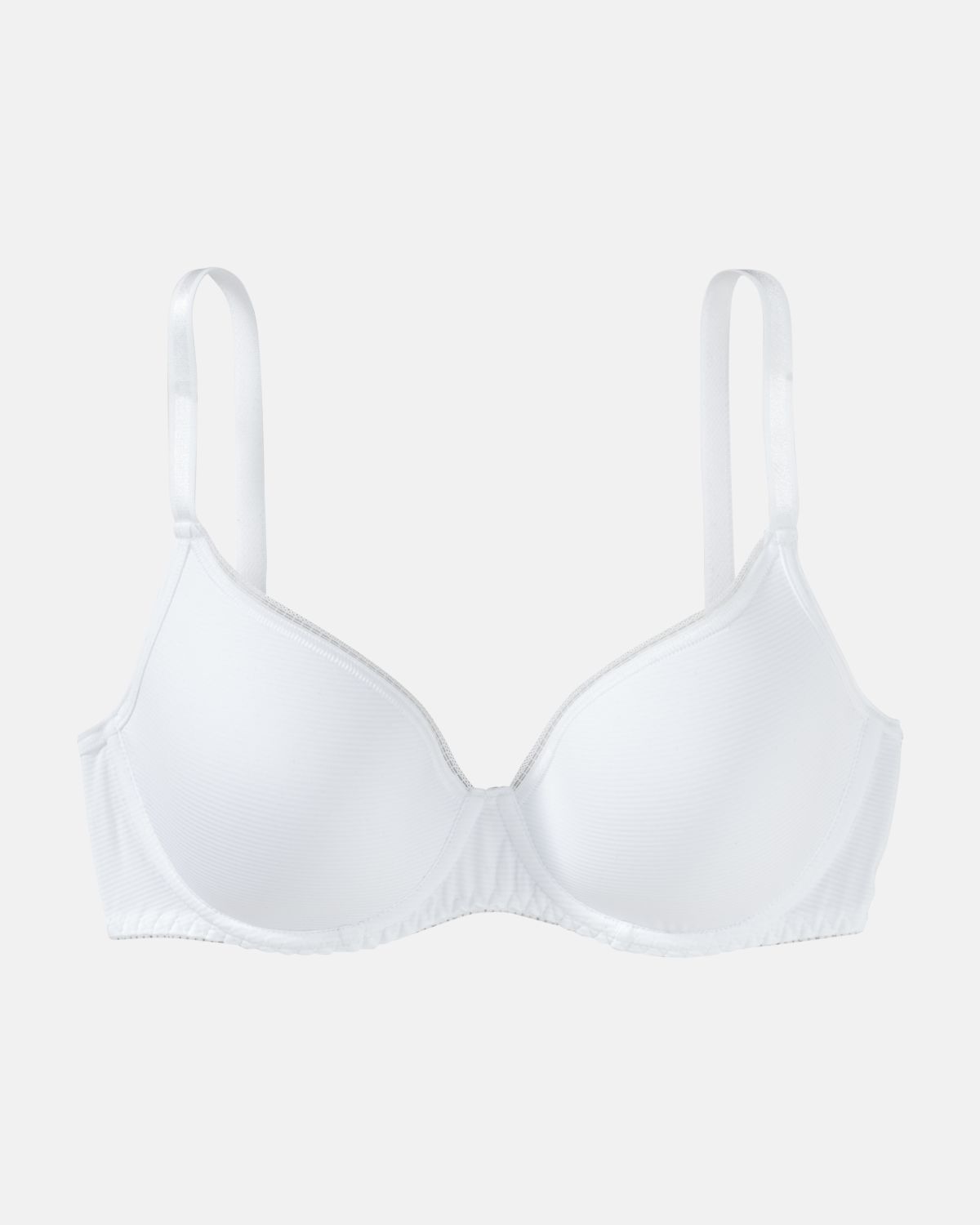 Schalen BH mit Bügel in weiß aus der Serie Magic look, flach auf einer Oberfläche liegend.