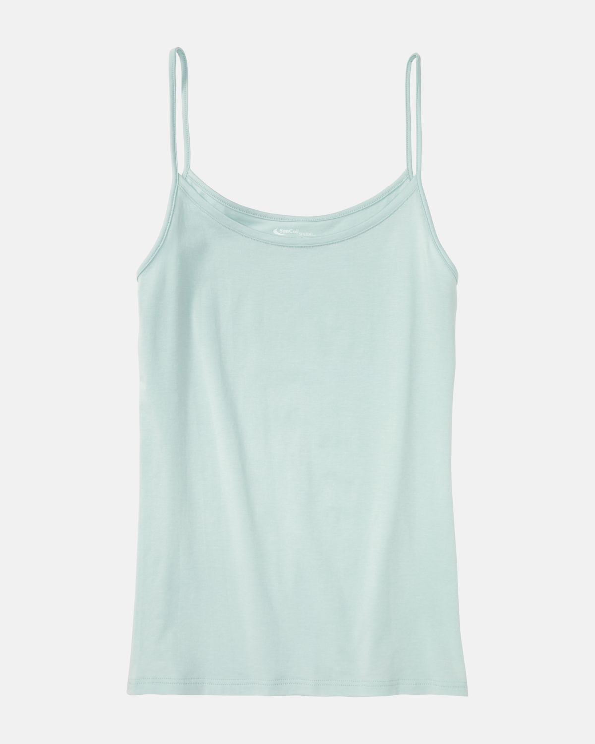 Spaghettitop in minze aus der Serie Natural Beauty, flach auf einer Oberfläche liegend.