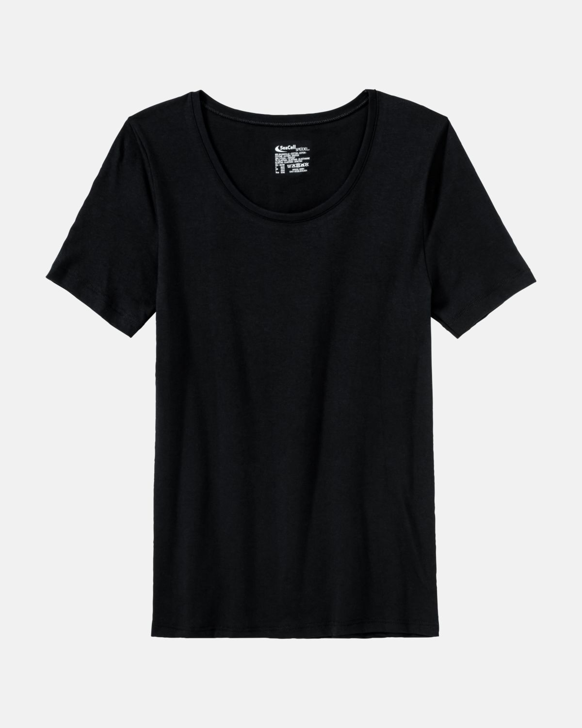 Shirt 1/4 Arm in schwarz aus der Serie Natural Beauty, flach auf einer Oberfläche liegend.