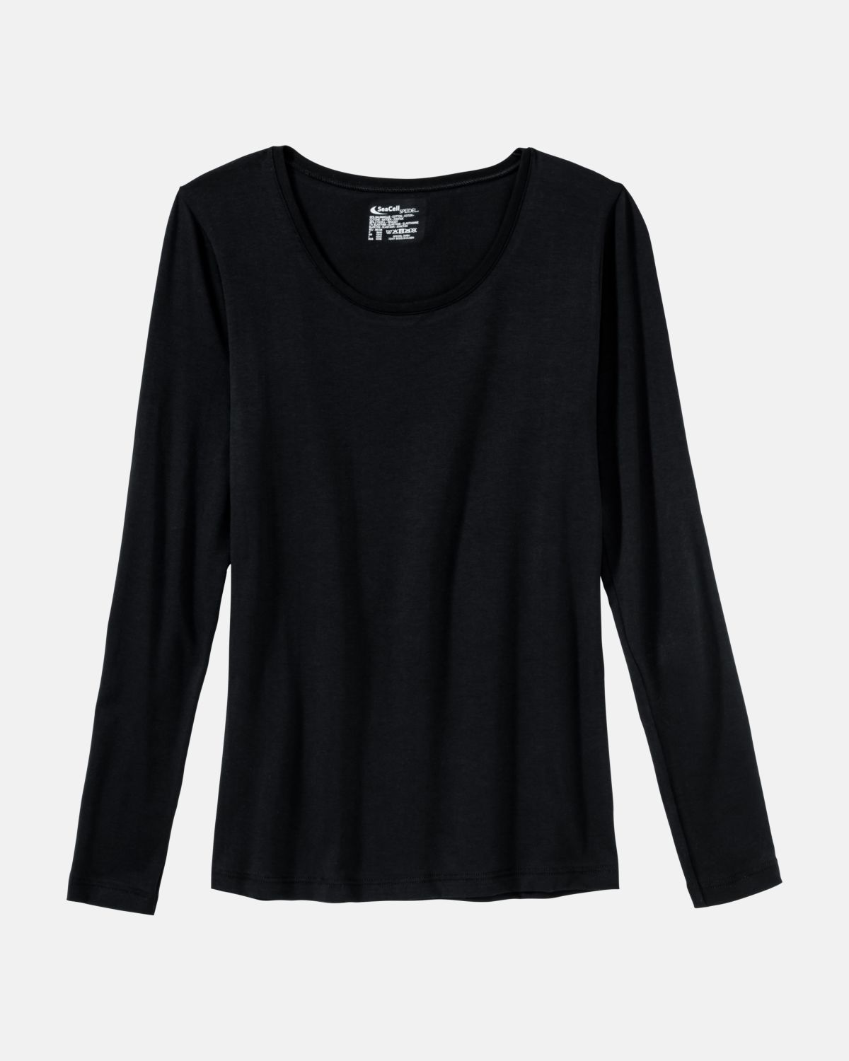 Shirt 1/1 Arm in schwarz aus der Serie Natural Beauty, flach auf einer Oberfläche liegend.