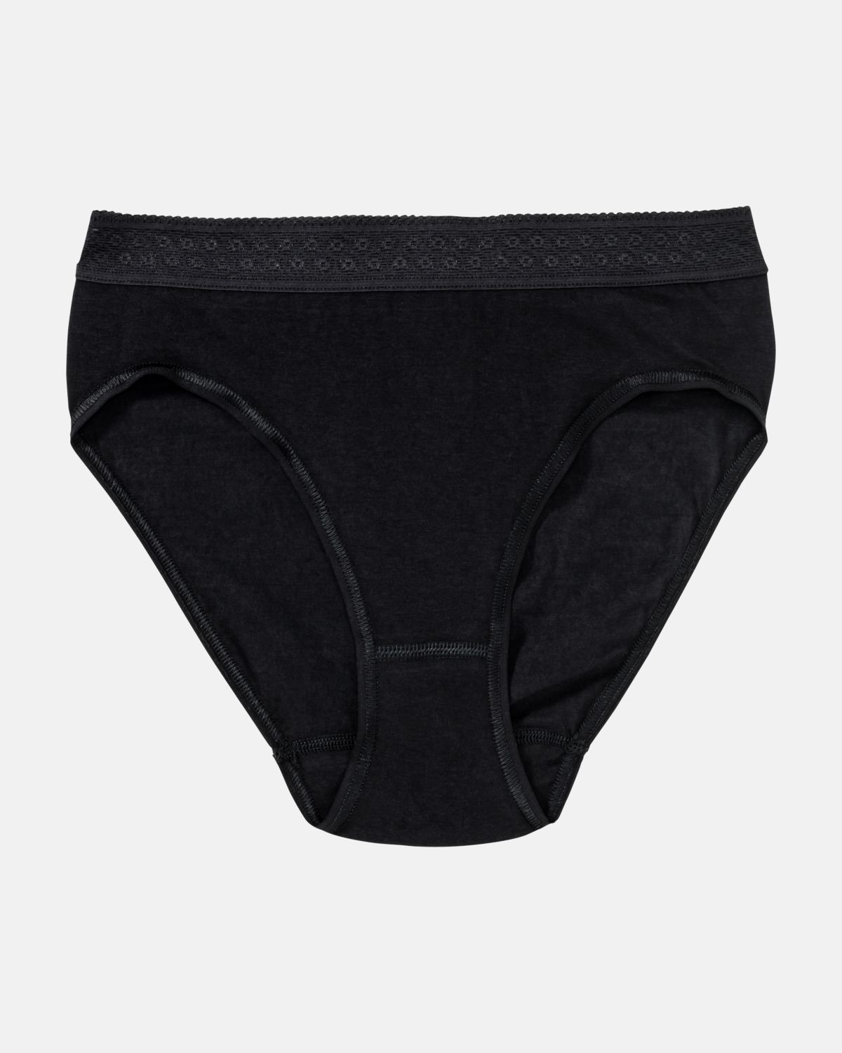 Bikinislip in schwarz aus der Serie Feelin'fine, flach auf einer Oberfläche liegend.