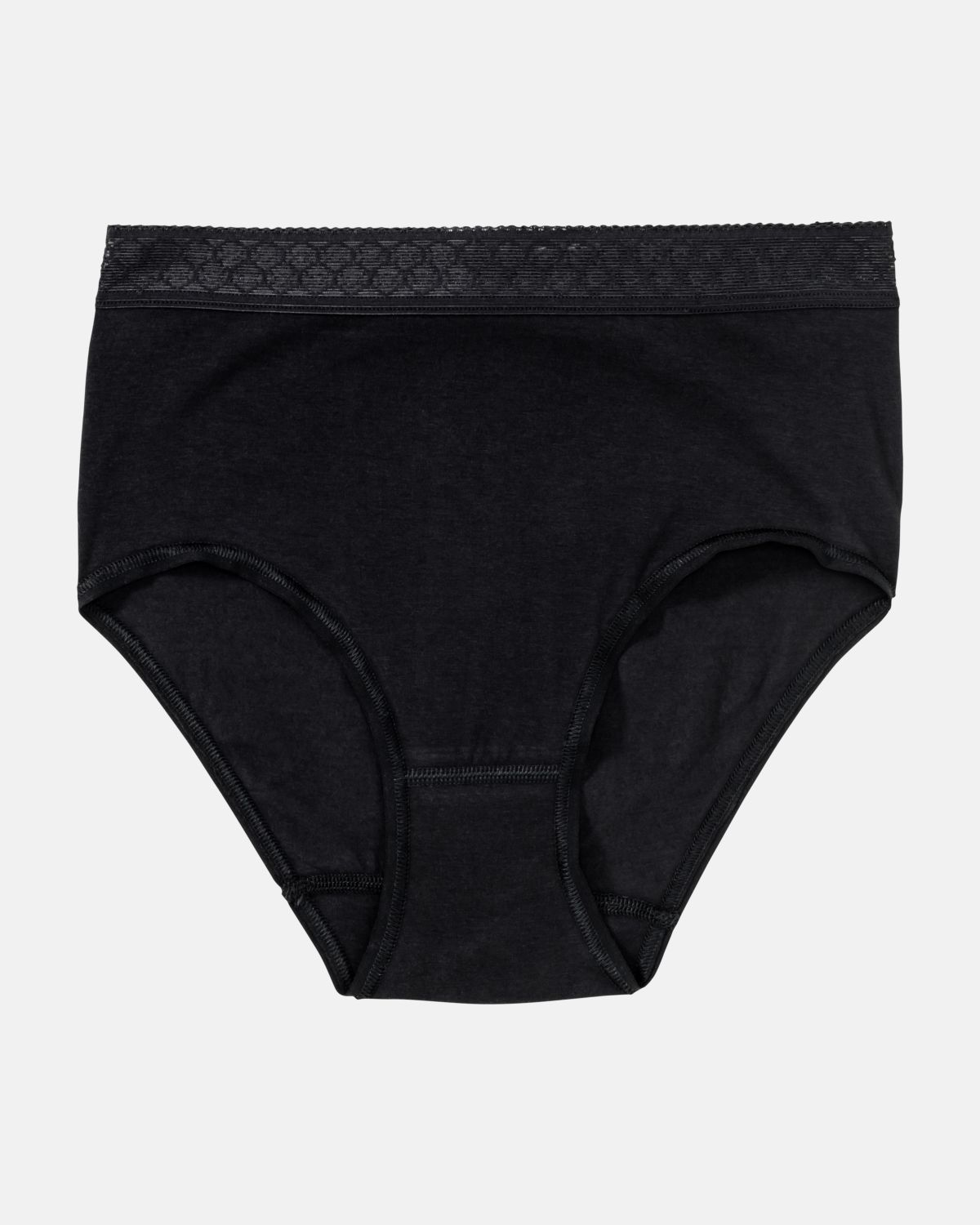 Midislip in schwarz aus der Serie Feelin'fine, flach auf einer Oberfläche liegend.