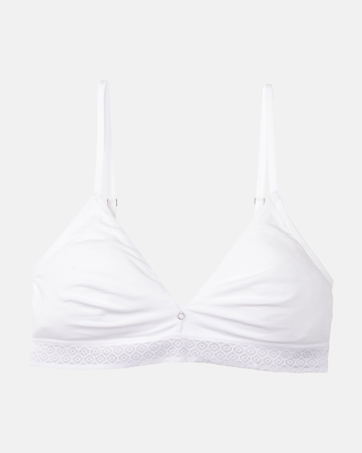 Soft BH gemoldet in weiß aus der Serie Feelin'fine, flach auf einer Oberfläche liegend.