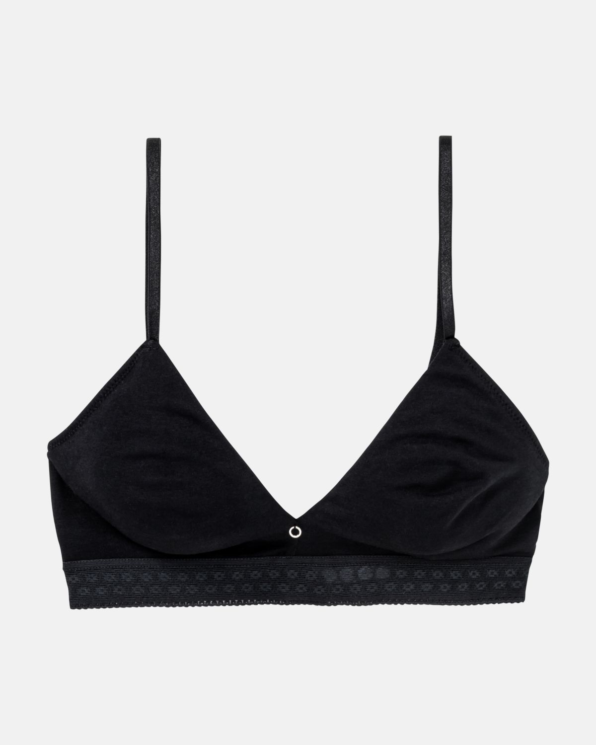 Soft BH gemoldet in schwarz aus der Serie Feelin'fine, flach auf einer Oberfläche liegend.