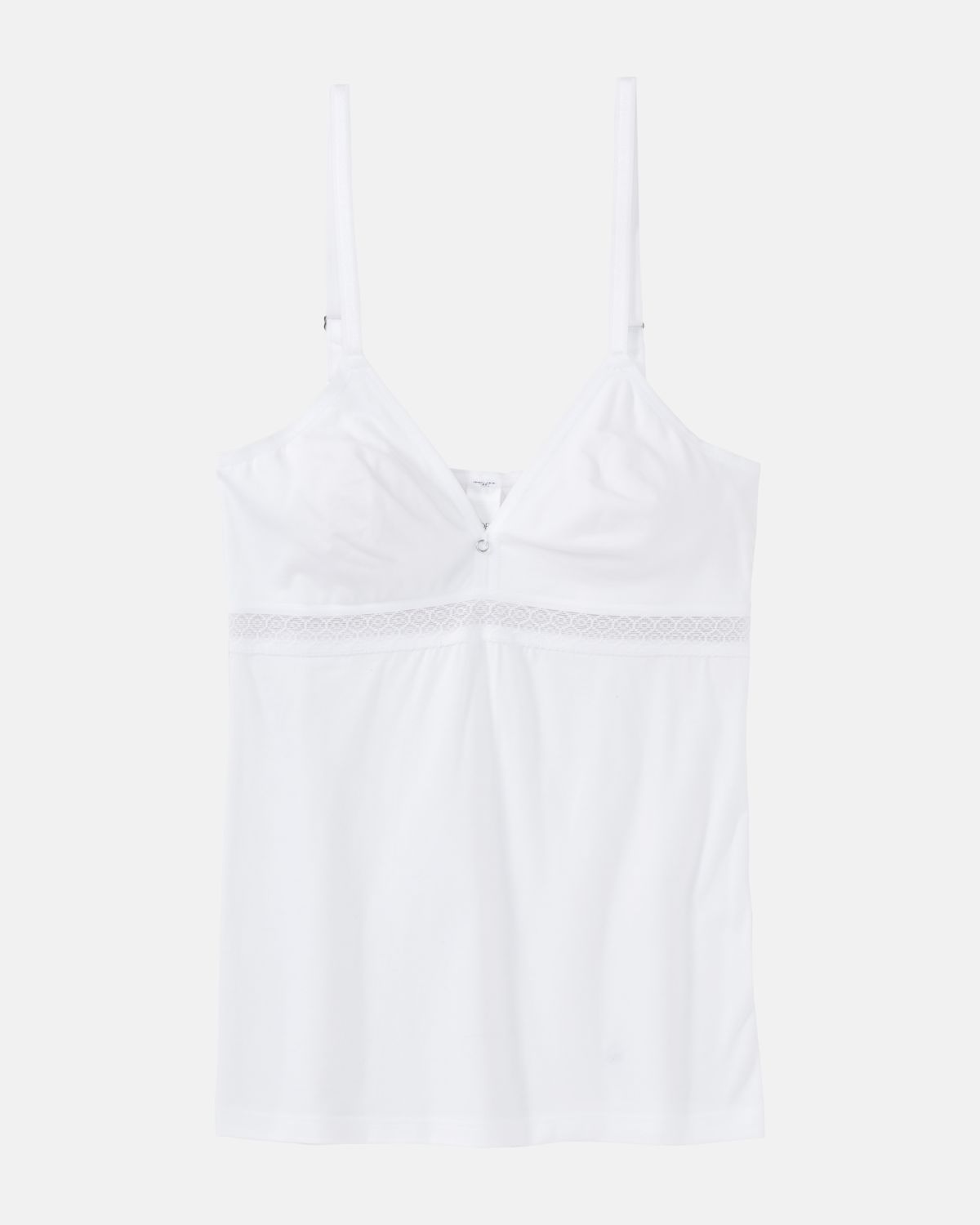 BH Hemd gemoldet in weiß aus der Serie Feelin'fine, flach auf einer Oberfläche liegend.