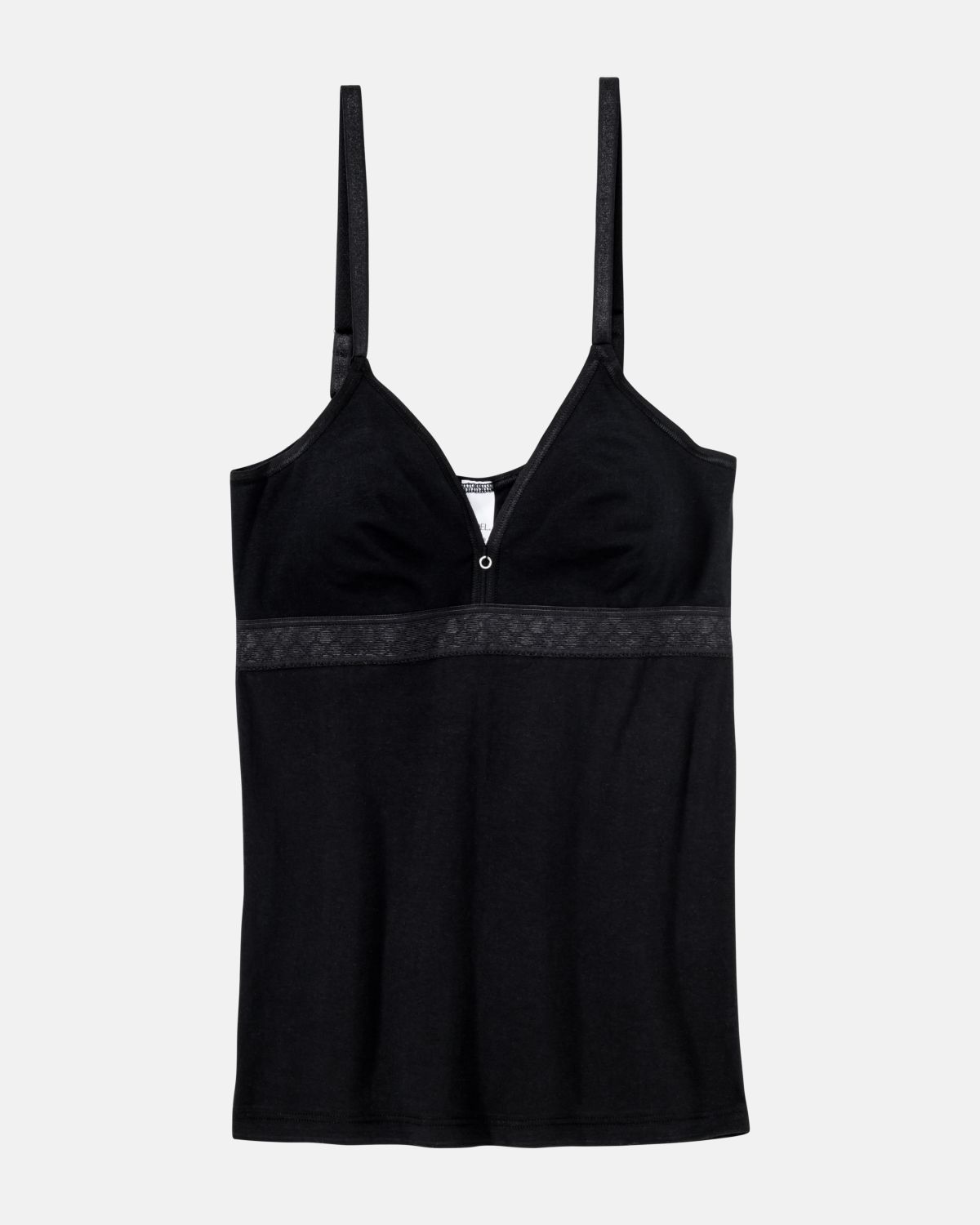 BH Hemd gemoldet in schwarz aus der Serie Feelin'fine, flach auf einer Oberfläche liegend.