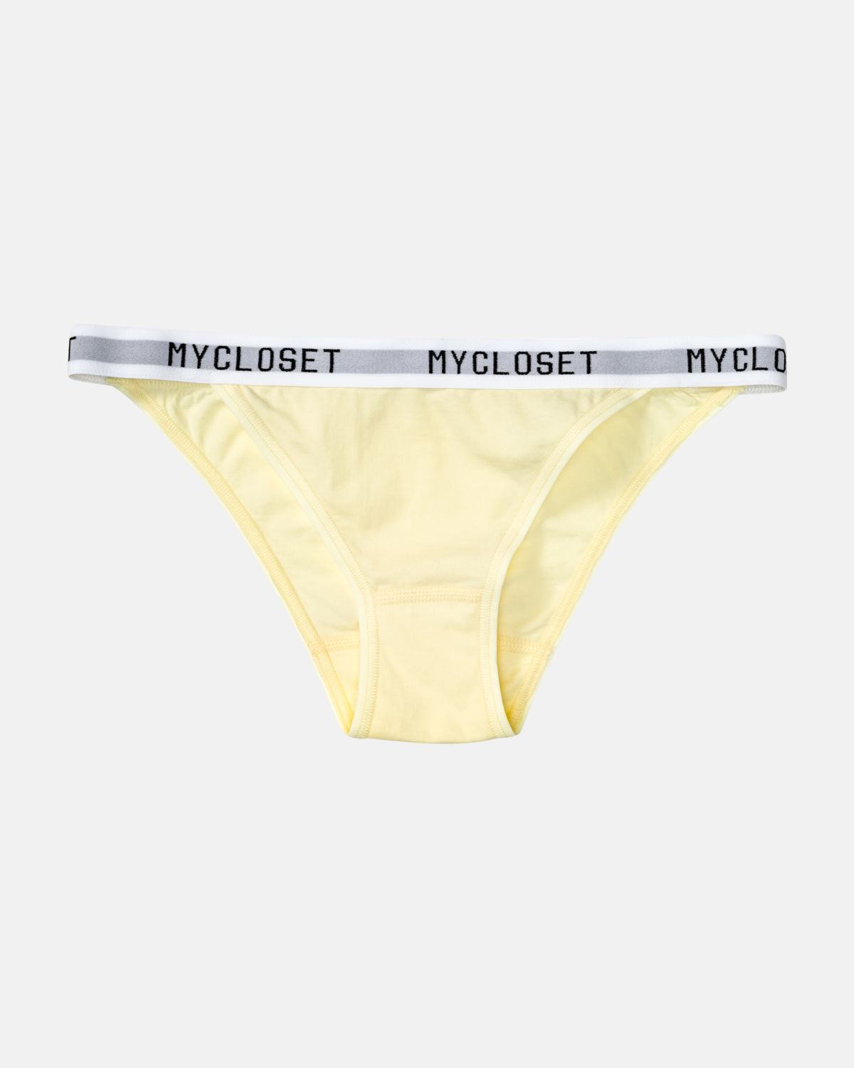 Tanga in zitrone aus der Serie Logo Lover, flach auf einer Oberfläche liegend.