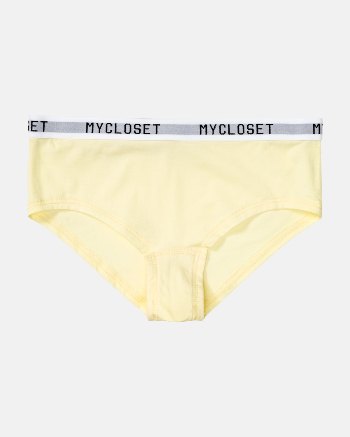 Pant in zitrone aus der Serie Logo Lover, flach auf einer Oberfläche liegend.