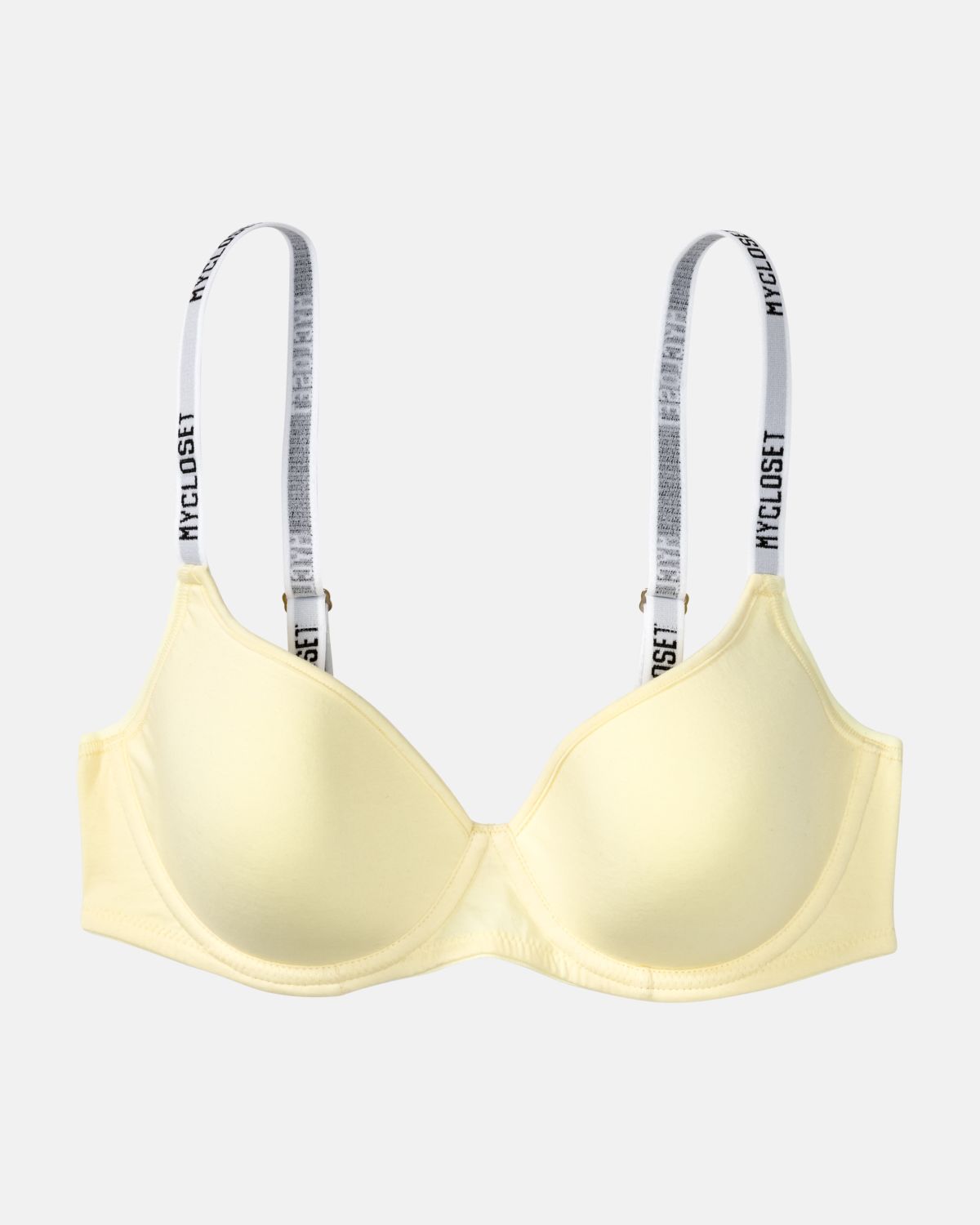 T-Shirt BH mit Schalen in zitrone aus der Serie Logo Lover, flach auf einer Oberfläche liegend.