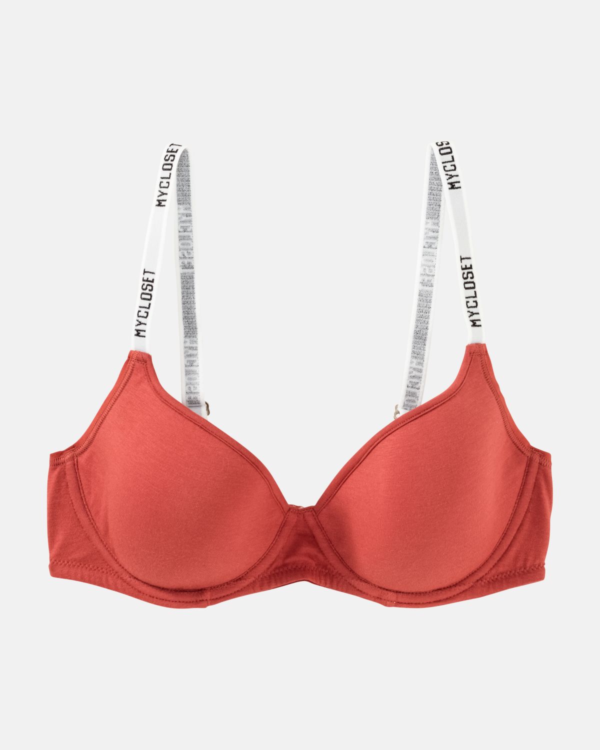 T-Shirt BH mit Schalen in pepper aus der Serie Logo Lover, flach auf einer Oberfläche liegend.