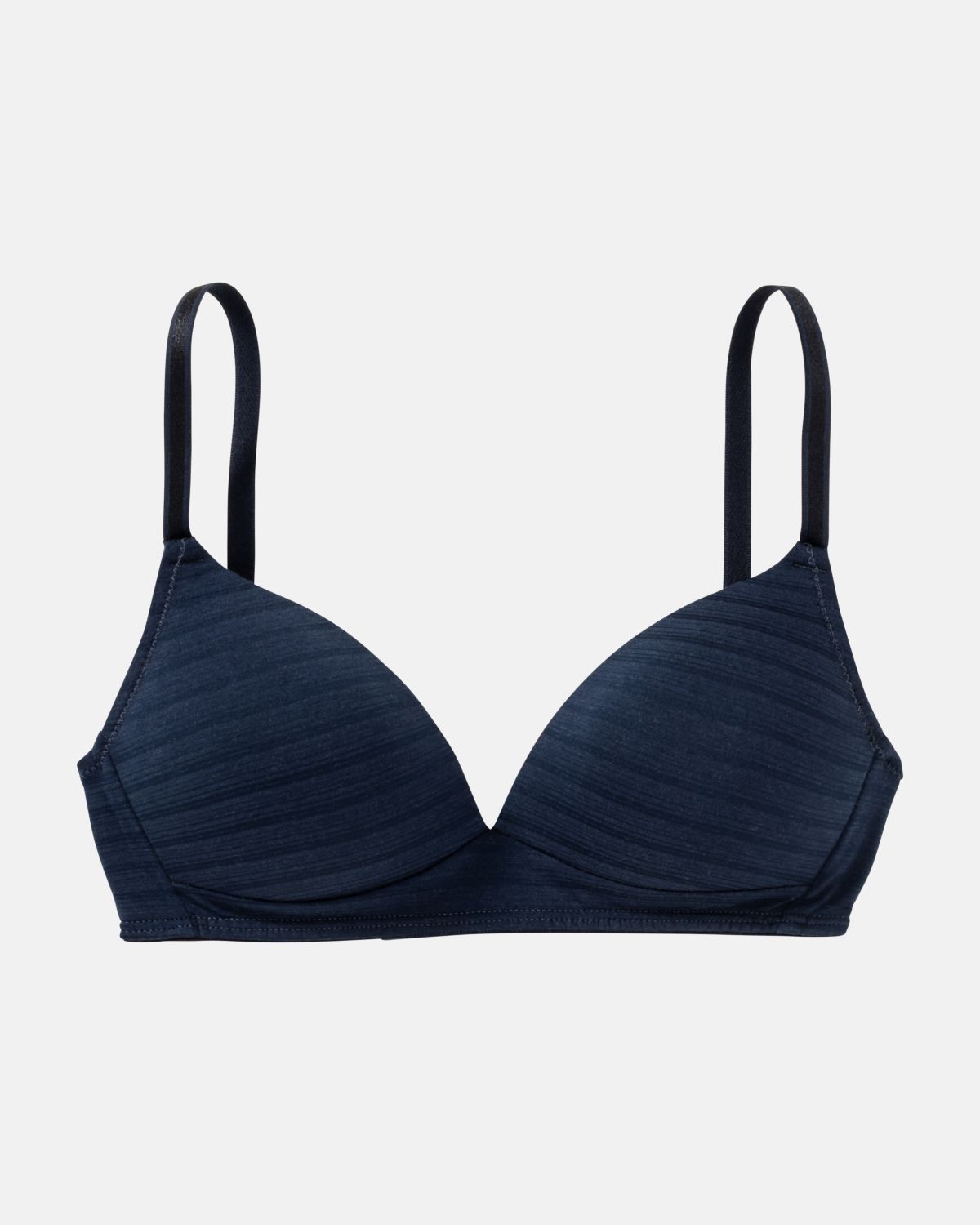 Schalen BH Triangle in blueberry aus der Serie Cotton&More, flach auf einer Oberfläche liegend.