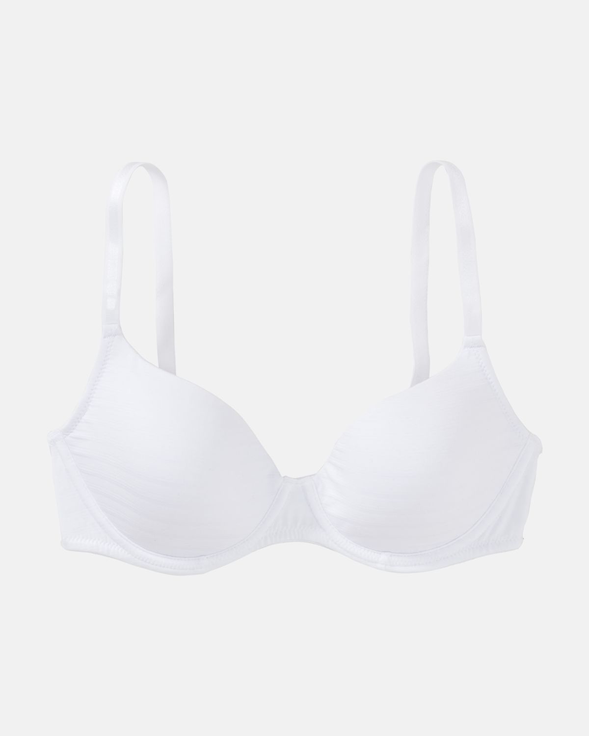 Schalen BH mit Bügel in weiß aus der Serie Cotton&More, flach auf einer Oberfläche liegend.