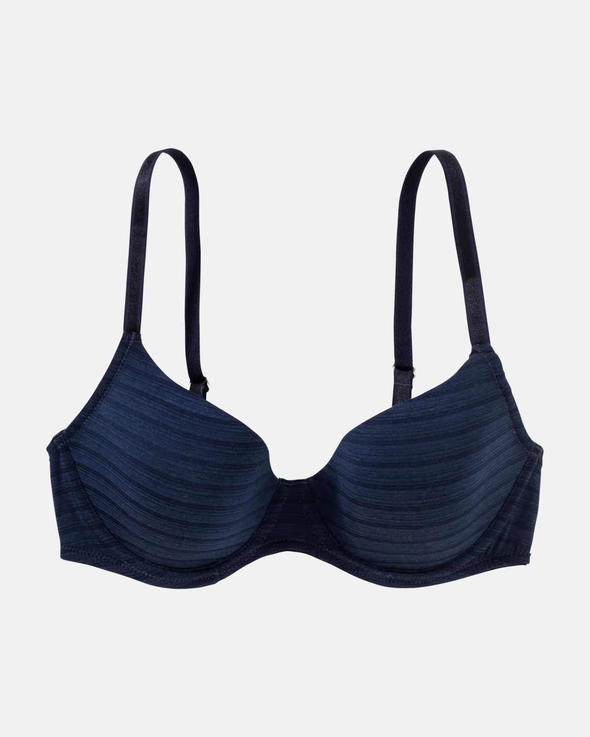 Schalen BH mit Bügel in blueberry aus der Serie Cotton&More, flach auf einer Oberfläche liegend.