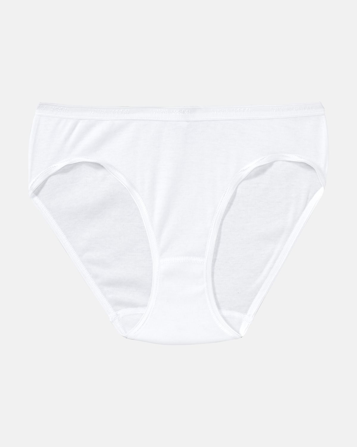 Minislip in weiß aus der Serie Silke, flach auf einer Oberfläche liegend.