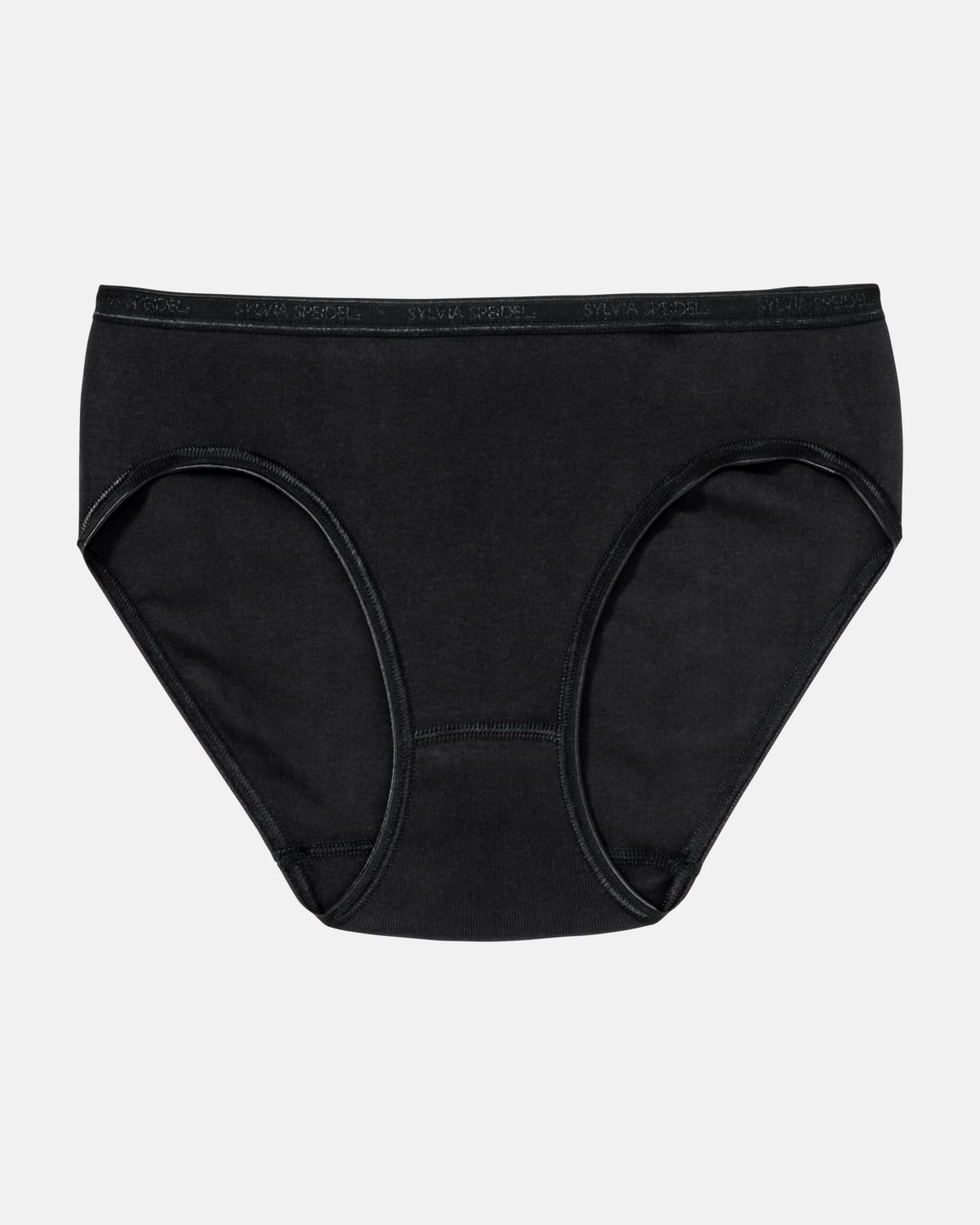 Minislip in schwarz aus der Serie Silke, flach auf einer Oberfläche liegend.