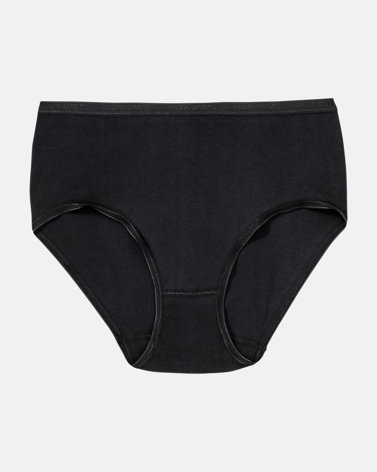 Maxislip in schwarz aus der Serie Silke, flach auf einer Oberfläche liegend.