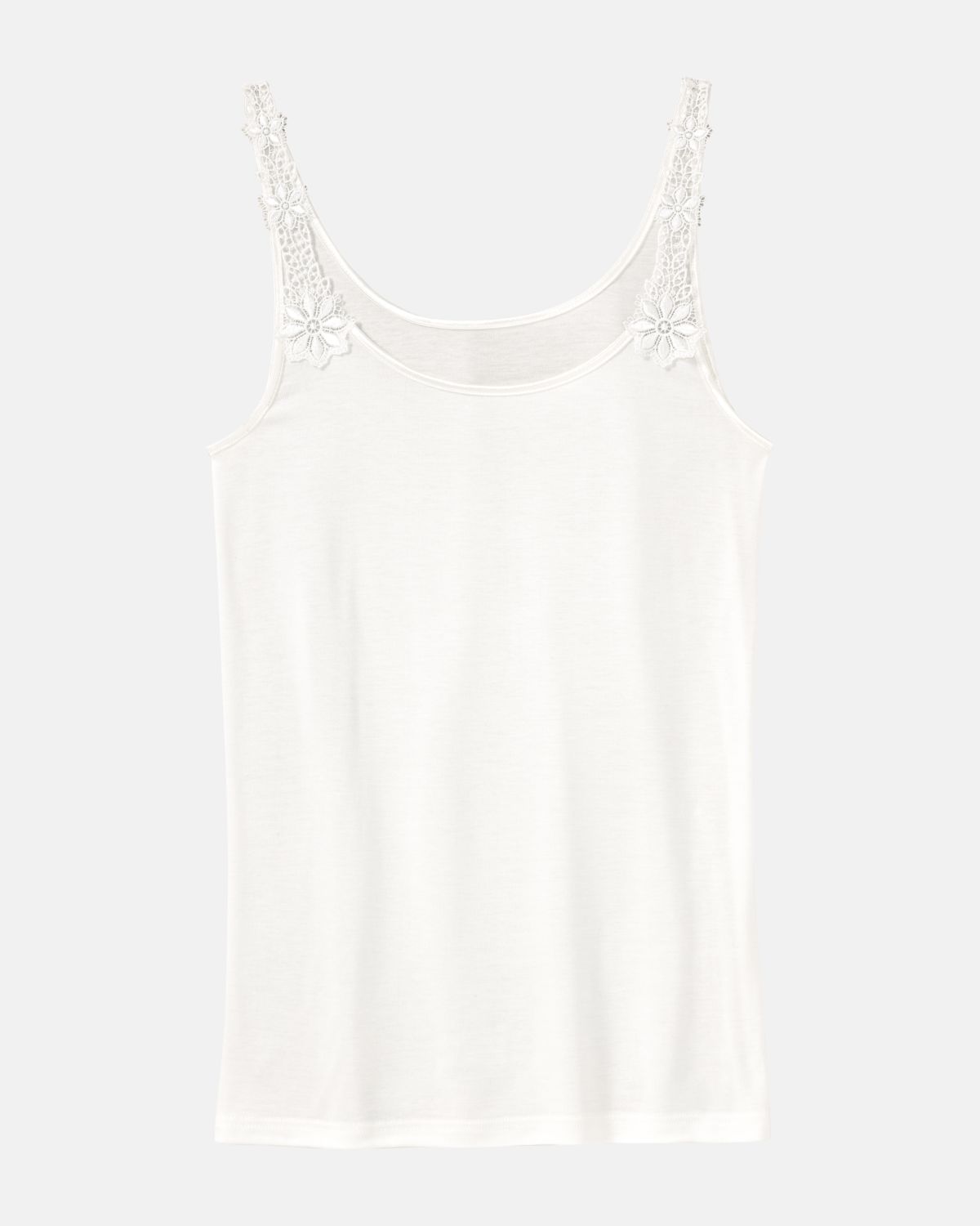 Achselhemd in elfenbein aus der Serie Sofia, flach auf einer Oberfläche liegend.