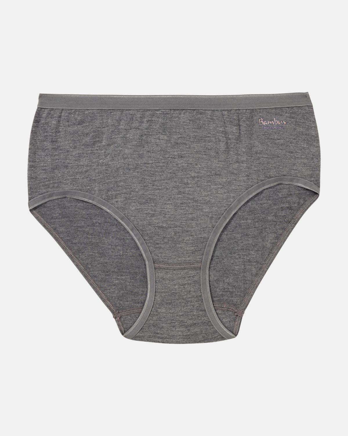 Midislip in grau mélé aus der Serie Swenja, flach auf einer Oberfläche liegend.