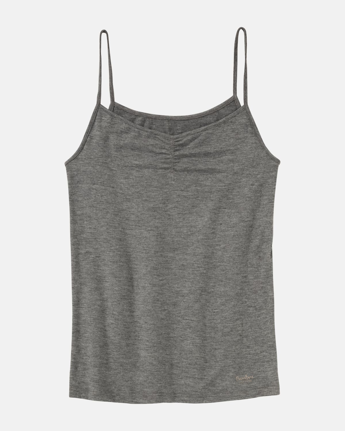 Hemd in grau mélé aus der Serie Swenja, flach auf einer Oberfläche liegend.