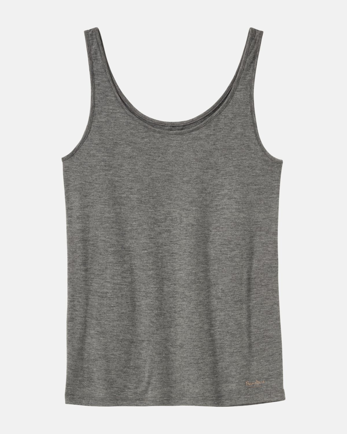 Achselhemd in grau mélé aus der Serie Swenja, flach auf einer Oberfläche liegend.