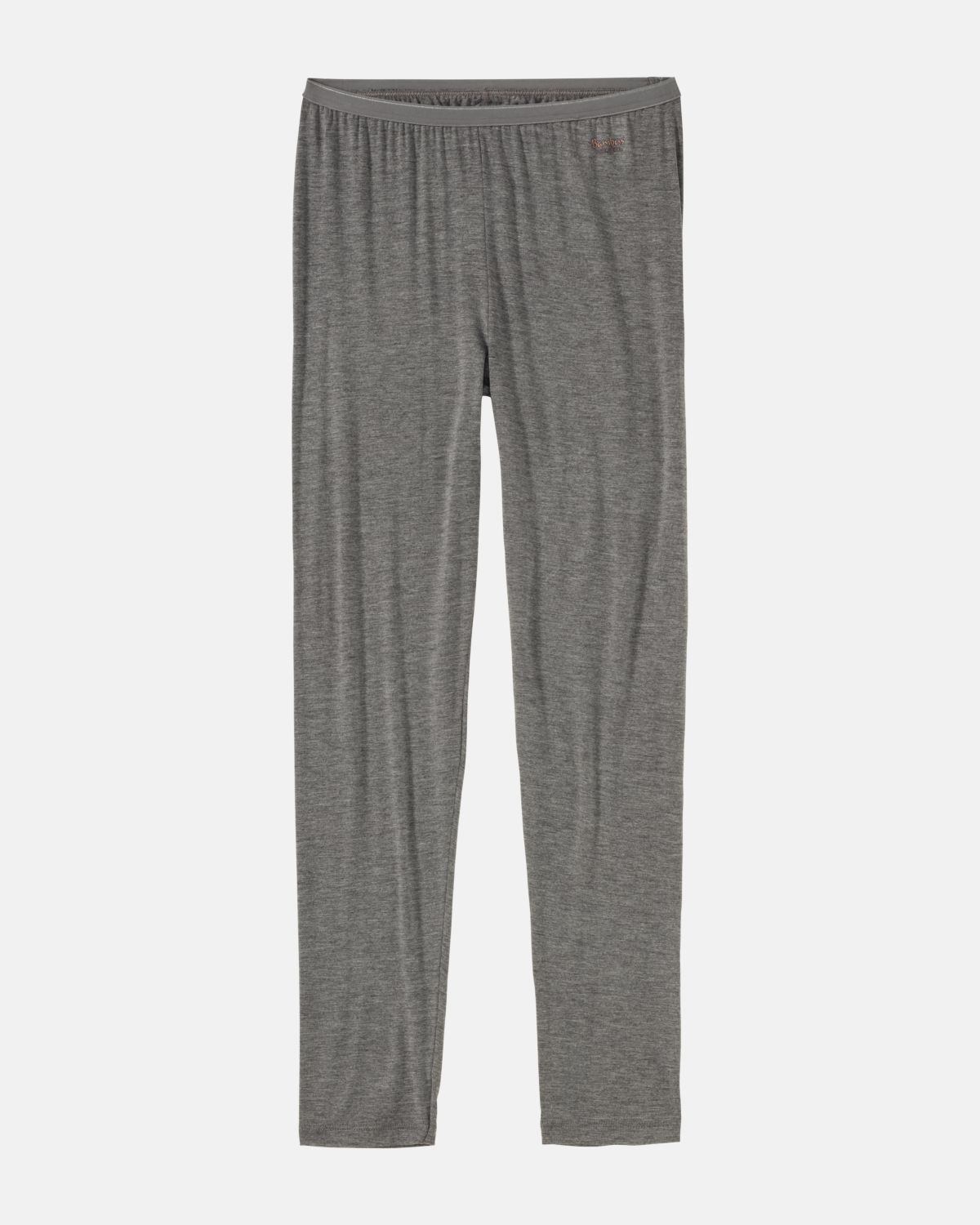 Lange Hose in grau mélé aus der Serie Swenja, flach auf einer Oberfläche liegend.